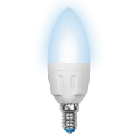 Лампа светодиодная. LED-C37 7W/NW/E14/FR PLP01WH  Форма «свеча», матовая. Серия ЯРКАЯ. Белый свет (4000K). Uniel