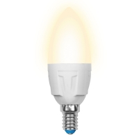 Лампа светодиодная. LED-C37 7W/WW/E14/FR PLP01WH Форма «свеча», матовая. Серия ЯРКАЯ. Теплый свет (3000K). Uniel