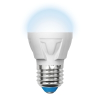 Лампа светодиодная. LED-G45 7W/NW/E27/FR PLP01WH Форма «шар», матовая. Серия ЯРКАЯ. Белый свет (4000K). Uniel