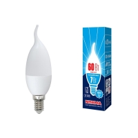 Лампа светодиодная. LED-CW37-7W/NW/E14/FR/NR Форма "свеча на ветру", матовая. Серия Norma. Белый свет (4000K). Volpe