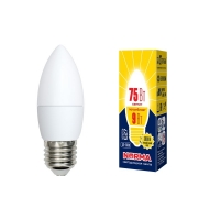 Лампа светодиодная. LED-C37-9W/WW/E27/FR/NR Форма "свеча", матовая. Серия Norma. Теплый белый свет (3000K). Volpe