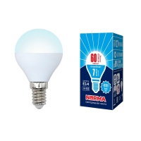 Лампа светодиодная. LED-G45-7W/NW/E14/FR/NR Форма "шар", матовая. Серия Norma. Белый свет (4000K). Volpe