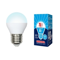 Лампа светодиодная. LED-G45-9W/NW/E27/FR/NR Форма "шар", матовая. Серия Norma. Белый свет (4000K). Volpe