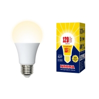Лампа светодиодная. LED-A60-13W/WW/E27/FR/NR Форма "A", матовая. Серия Norma. Теплый белый свет (3000K). Volpe