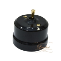 Ретро проходной выключатель тумблерный Lindas одноклавишный (проходной), цвет Чёрный/латунь