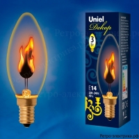 Лампа декоративная с типом свечения "эффект пламени". IL-N-C35-3/RED-FLAME/E14/CL Форма «свеча», прозрачная. Uniel.