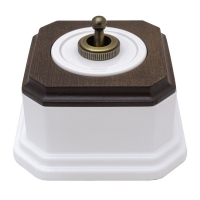Выключатель тумблерный 2-х позиционный для наружного монтажа проходной белый/дуб коричневый/фигурный