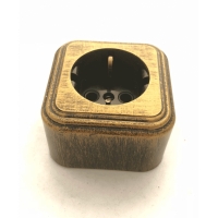 Лофт розетка пластик о/у, з/к, 1-местная, 16А, патина черный под бронзу (Antique Bronze)