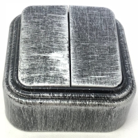 Лофт выключатель пластик о/у, 2-клавишный, 6А, патина черный под серебро (Antique Silver)
