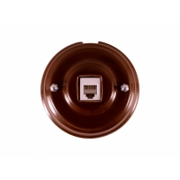 Розетка телефонная RJ 11, Leanza, цвет bruno (коричневый), серебристая фурнитура