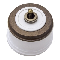 Выключатель тумблерный 2-х позиционный для наружного монтажа проходной белый/дуб коричневый/круг