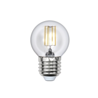 Лампа светодиодная диммируемая. LED-G45-5W/WW/E27/CL/DIM GLA01TR Форма "шар", прозрачная. Серия Air. Теплый белый свет (3000K). Uniel