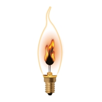 Лампа декоративная с типом свечения "эффект пламени". IL-N-CW35-3/RED-FLAME/E14/CL Форма «свеча на ветру», прозрачная. Uniel.