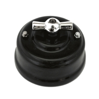 Выключатель (переключатель) поворотный проходной, цвет nero (черный), ручка серебро
