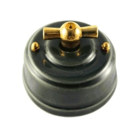 Выключатель (переключатель) поворотный проходной, цвет grigio (серый), ручка золото